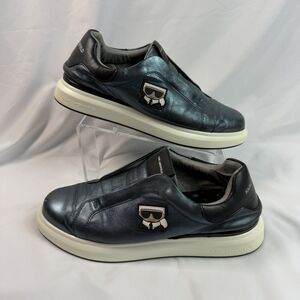 Karl Lagerfeld Paris Men Size 9M LF1S2121 Laceless Sneaker Leather Metallic Blue